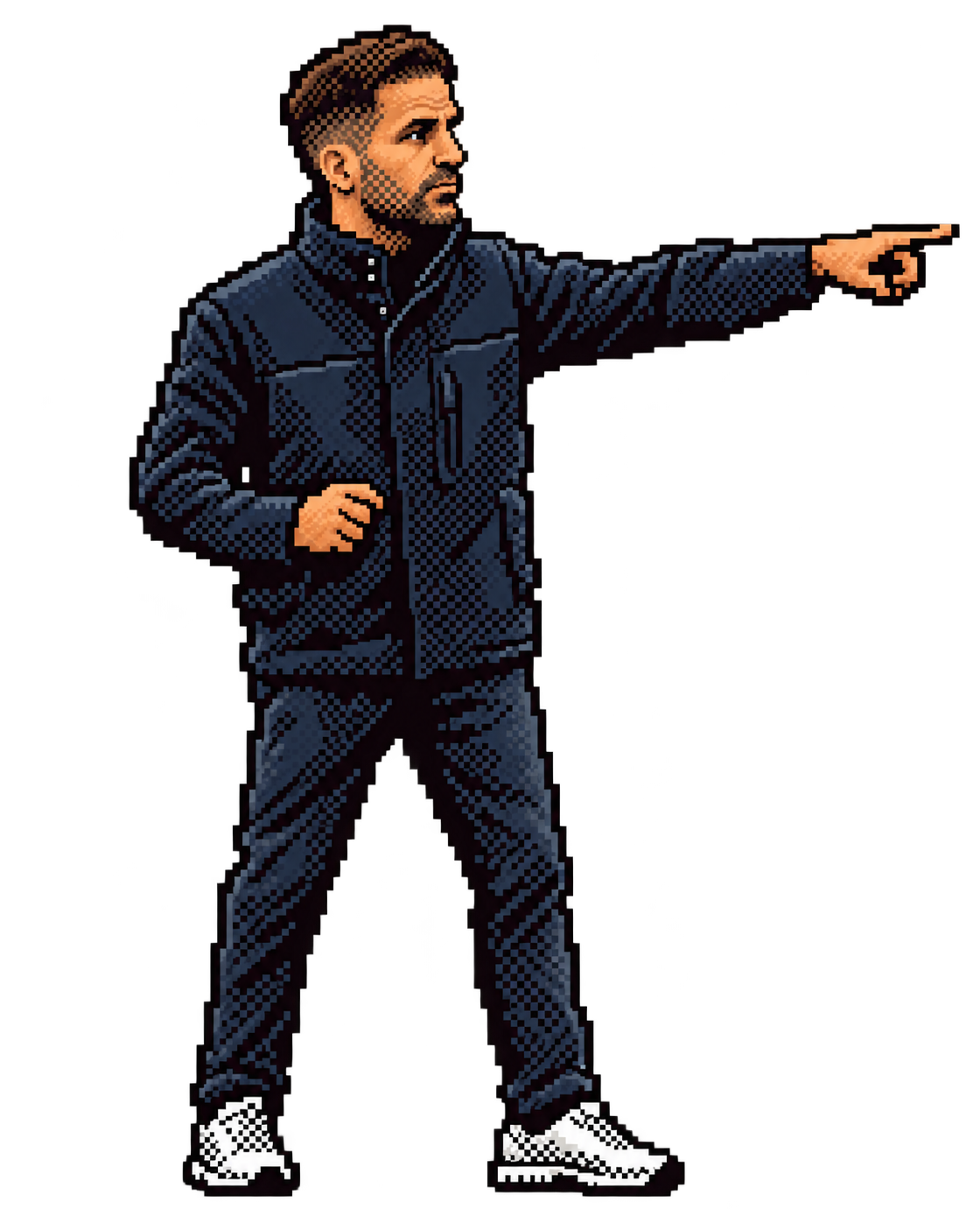 Pixel-art coach Cesc celebrating