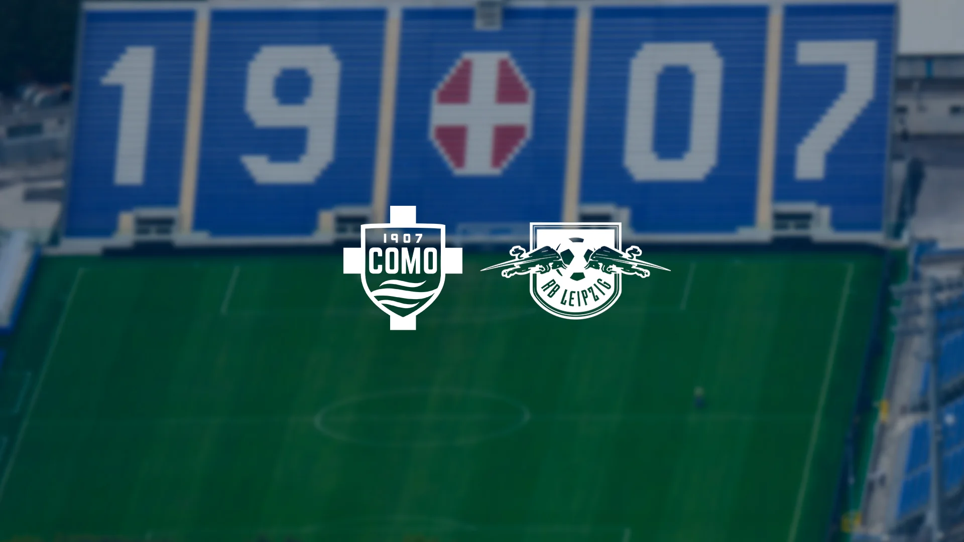 Como 1907 and RB Leipzig crests over the Stadio Giuseppe Sinigaglia pitch for their Champions League fixture